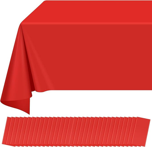 32 Pack Red Plastic Tablecloth for Rectangle Tables, Premium Decorative Red Disposable Table Cloths for Parties, Rectangle Party Table Cover for Birthday, Wedding, Christmas, Anniversary, 54 x 108Inch