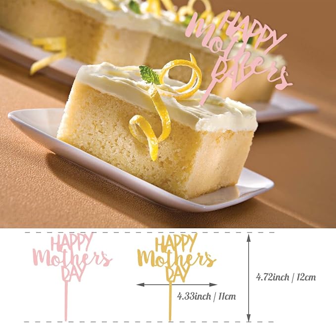 Happy Mothers Day Cake Topper, 10PCS Acrylic Glitter Mother's Day Cupcake Topper Decoration Picks for Birthday Mother's Day Cake Party Supplies (Gold -2)