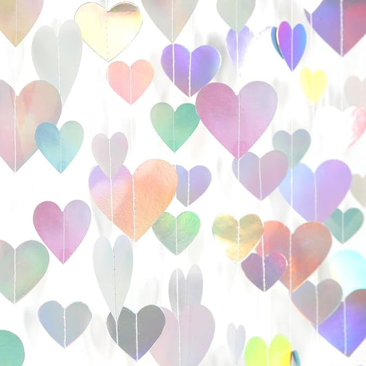 Iridescent Disco-Holograpic Party-Decorations Heart Garland - 56Ft Neon Galentines Love Hanging Streamers Banner,Wedding Bachelorette Birthday Engagement Bridal Baby Shower Backdrop Decor Burgleda
