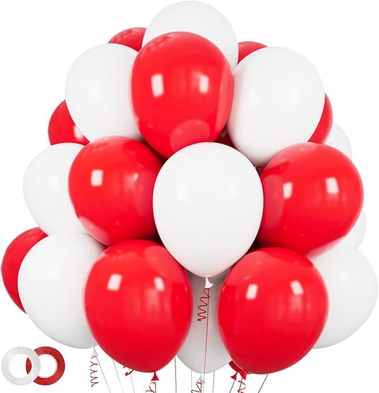 100pcs Red and White Balloons 12 Inch Thickened Latex Red White Balloons for Mother's Day Decoration Valentine's Day Birthday Wedding Mother's Day Christmas Party Decorations