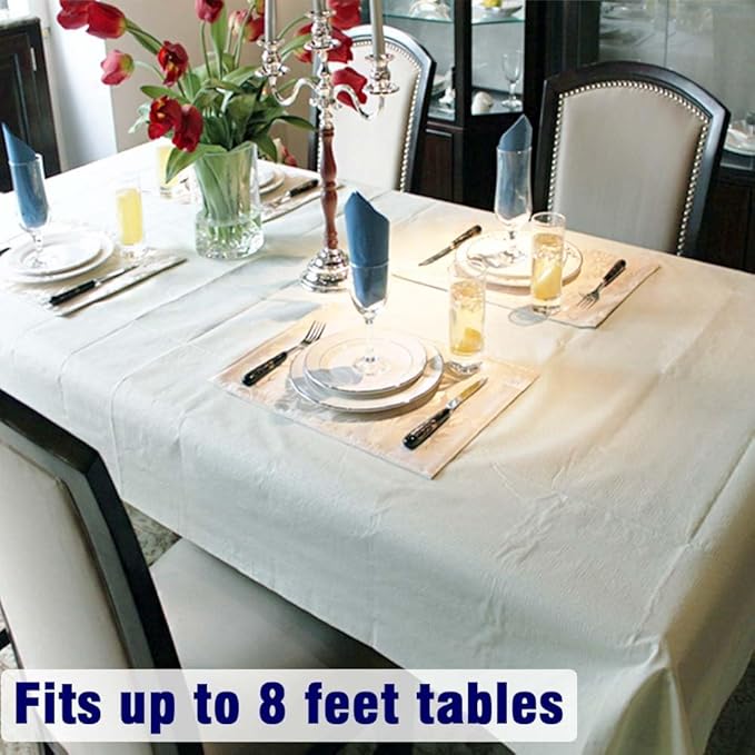 [6 Pack] White Paper Tablecloth Disposable for Rectangle Tables, 54 X 108 Inch Party Table Cover with Plastic Backing, Waterproof 3 Ply Table Cloth for Wedding Spring Easter Outdoor Picnic BBQ