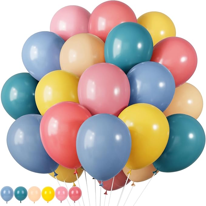 RUBFAC Colorful Balloons Boho Rainbow Party Balloon 65pcs 12 Inches Assorted Latex Balloon for Baby Shower Boho Birthday Wedding Party Decorations