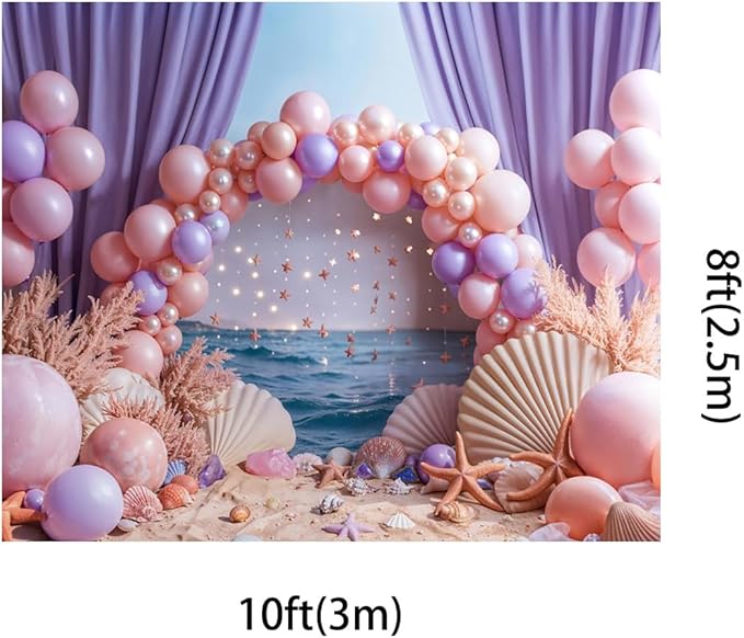 Kate 10x8ft Happy Birthday Party Backdrops for Photography Colorful Balloons Background Hawaii Sand Starfish Shell Backgrounds Bridal Baby Shower Portrait Studio Backdrop