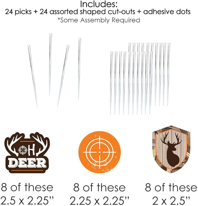 Big Dot of Happiness Gone Hunting - Dessert Cupcake Toppers - Deer Hunting Camo Baby Shower or Birthday Party Clear Treat Picks - Set of 24