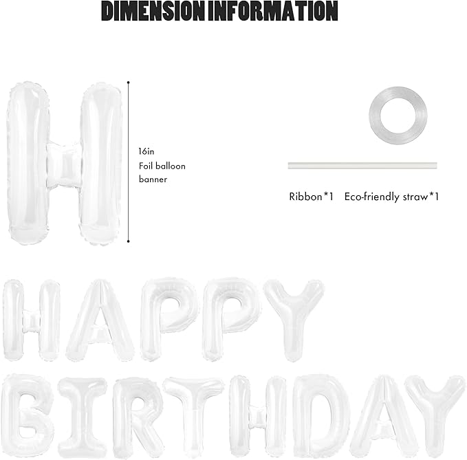 CANREVEL Happy Birthday Banner 13pcs 16 Inch Mylar Foil Letters Balloons Birthday Party Decorations for Kids and Adults - 3D White