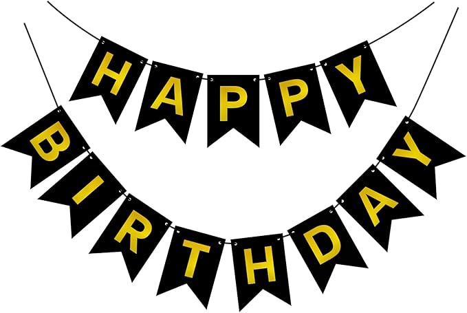 Black Gold Happy Birthday Banner Signs Party Decoration for Women Men Girls Boys