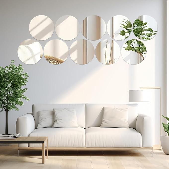 10 Pack Round Mirror Centerpieces for Tables Decorations, 10" Acrylic Circle Mirror Centerpieces Mirror Tray Candle Plate Centerpiece for Wedding Table Centerpieces Decorations Wall Decor