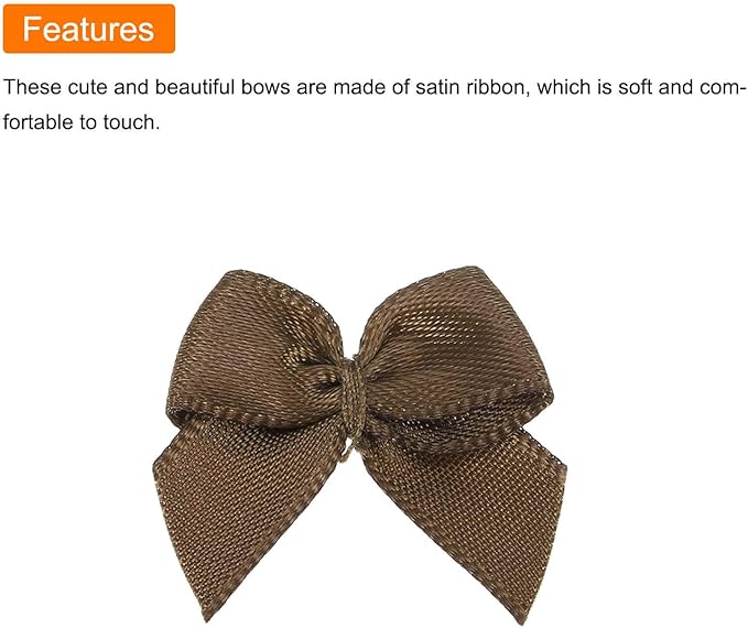 MECCANIXITY 50 Pcs Mini Ribbon Bow 1" Mini Fabric Satin Ribbon Flower Bows for Craft DIY Sewing Wedding Birthday Party Gift Wrap Bows Brown