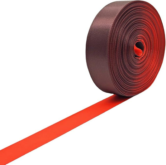 Ribbon 1 Inch, Brown & Poppy Red Two-Tone Double Faced Satin Ribbon for Gift Wrapping, Flower Bouquet, Bow, Hair, Wedding, DIY Crafts, Holiday Party Decorations, 30 Yards Total