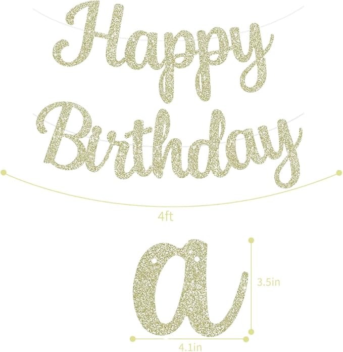 BEISHIDA Happy Birthday Banner - NO DIY,Light Gold 10Feet Pre-Strung-Glitter Birthday Sign Garland Backdrop Decorations for Women men Party