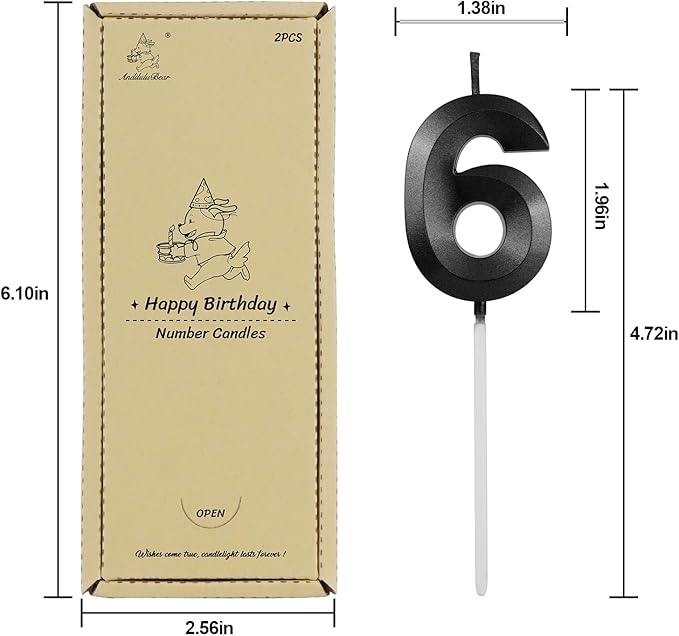Number 26 Birthday Candles, 1.96 Inch Happy Birthday Cake Candles Cupcakes Topper Decoration for Birthday Party Wedding Anniversary Celebration Supplies (Black)