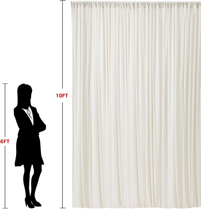 30x10ft Wrinkle Free Ivory Backdrop Curtain for Parties Soft Fabric Drapes Wedding Ivory Curtain Backdrop for Birthday Party Decorations Background for Photography 5x10ft,6 Panels