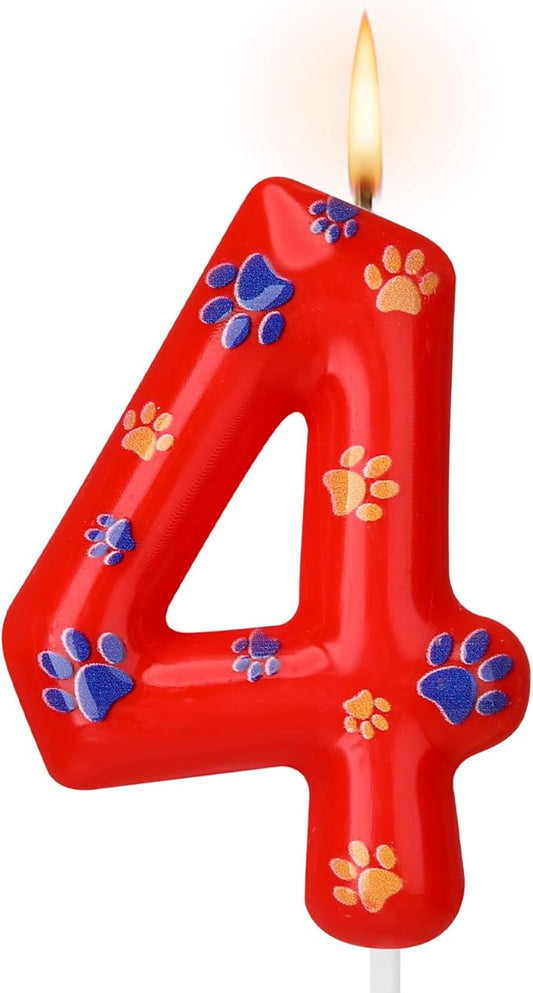 Conelist Number 4 Dog Paw Birthday Candles Dog Toppers Candles Blue Yellow and Red Numeral Birthday Cake Topper for 4 Year Old Boy Girl Paw Party Decoration Party Supplies
