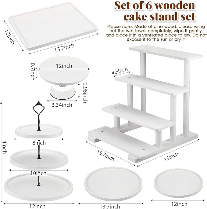 Roowest Wood Cake Stands Set of 6 Wood Dessert Tower Dessert Trays Desert Stands Cupcake Stand Rustic 3 Tier Farmhouse Cupcake Serving Stands with Dessert Trays for Tea Party(White)