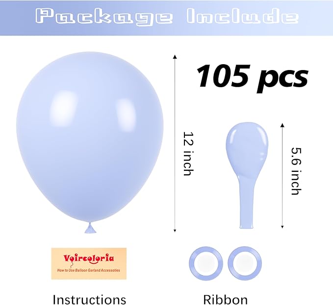 Voircoloria 105pcs Dusty Blue Balloons 12inch Party Latex Balloons for Boys Girls Birthday Baby Shower Gender Reveal Wedding Sunflower Party Decorations