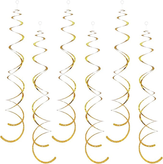 30 Pieces Gold Hanging Swirl Decorations Sparkle Golden Plastic Streamers Ceiling Decorations Wedding Bachelorette Baby Shower Birthday Party Anniversary Graduation Christmas New Year Decorations