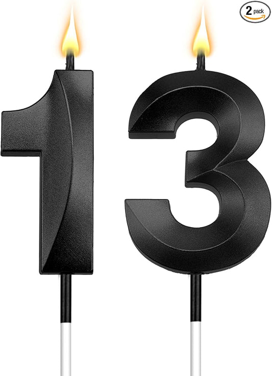 13th Birthday Candles, 13 Candles, Happy 13th Birthday Candles, Black Birthday Decorations for Boys, Black Number Candles for Boys Girls