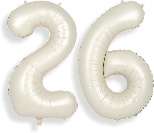 SUWEN 40 Inch Large Cream White 26 Balloon Numbers Big Foil Helium Number Balloons 0-9 Jumbo Happy 26th Mylar Birthday Party Decorations for Women or Men 62 Anniversary Party Supplies