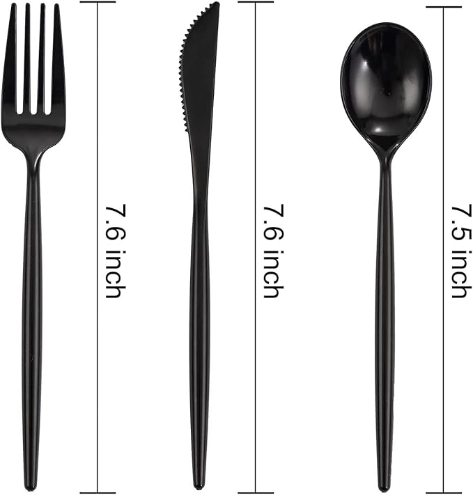 Supernal 180pcs Black Plastic Silverware Set - Heavy Duty Disposable Utensils (60 Forks, 60 Knives, 60 Spoons) - Elegant Black Cutlery for Parties, Weddings & BBQ