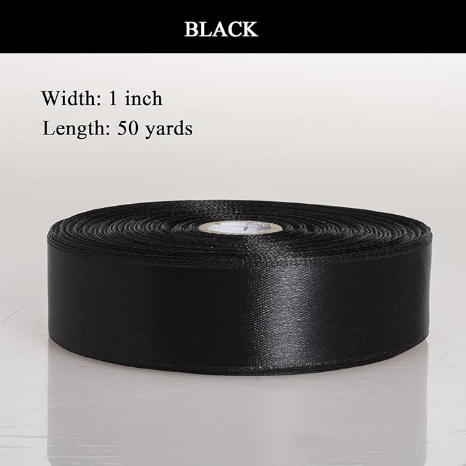 YASEO 1 Inch Black Solid Satin Ribbon, 50 Yards Craft Fabric Ribbon for Gift Wrapping Floral Bouquets Wedding Party Decoration