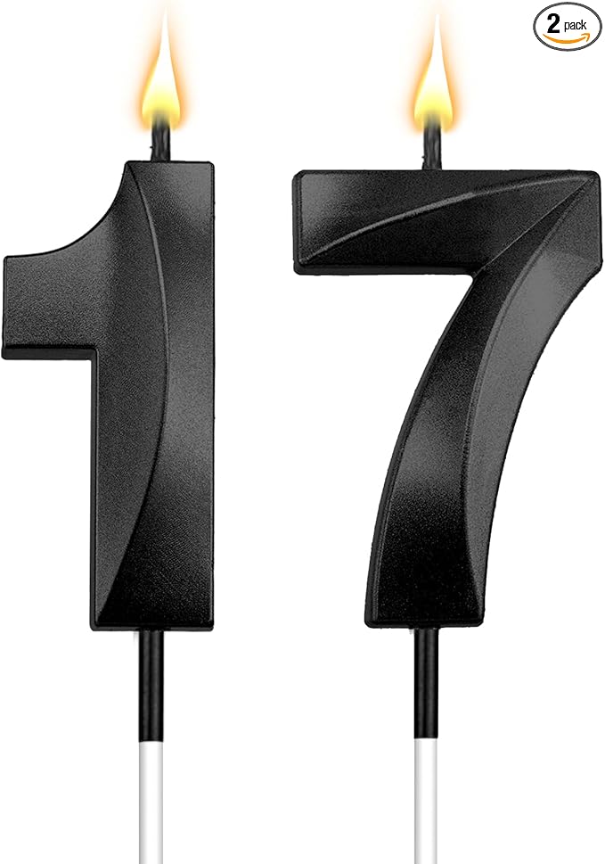 17th Birthday Candles 17 Candles for 17th Birthday Decorations for Boys Happy 17 Birthday Cake Topper Black Birthday Candles Black Number Candles Happy Decorations for Girls (17)