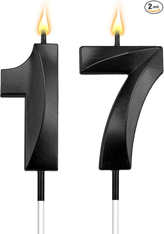17th Birthday Candles 17 Candles for 17th Birthday Decorations for Boys Happy 17 Birthday Cake Topper Black Birthday Candles Black Number Candles Happy Decorations for Girls (17)