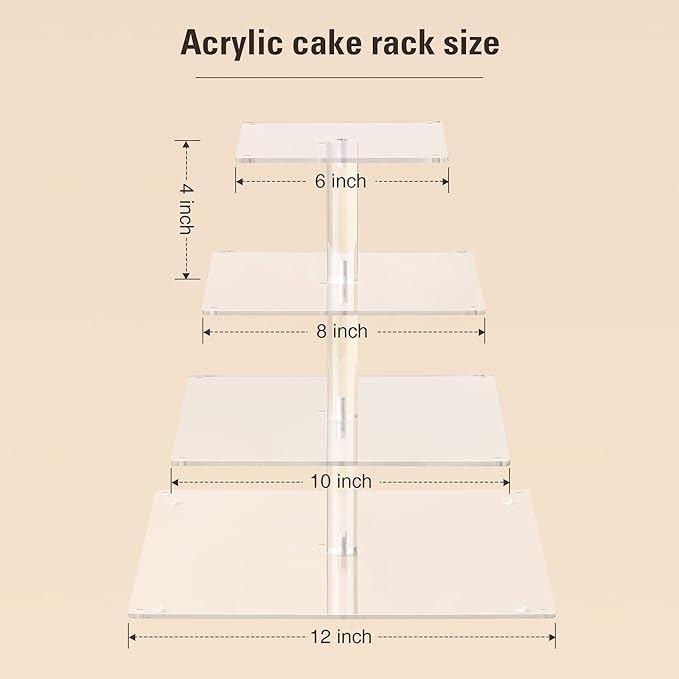 Suneerplay 4 Tier Cupcake Stand with LED String Light, Acrylic Cupcake Display Stand, Square Cupcake Tower Holder, Cup Cake Stand for Birthday, Wedding, Baby Shower, Party