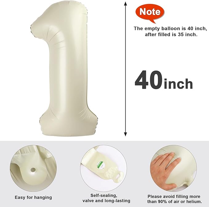 Number Balloons 30, 40 Inch Happy 30th Birthday Decoration for Her Him, Cream Foil Number Balloons for Celebration Engagement Memorial Day's Big Event Supplies