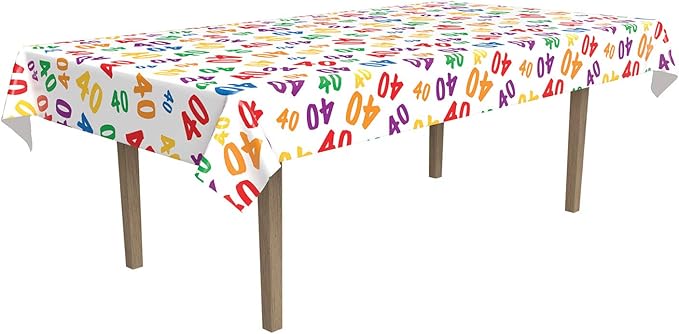 Beistle 40 Birthday Tablecover, 54” x 108” – Plastic Table Cloth, Rectangular Tablecloth, Table Covers for Party, Happy Birthday Table Cloth, Birthday Decorations, Party Supplies, Assorted colors