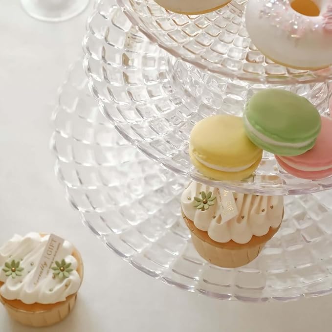 Efavormart Set of 3 | Clear Contemporary Pressed Plastic Stackable Cupcake Stands, Dessert Cake Pedestal Displays - 8", 10", 12"