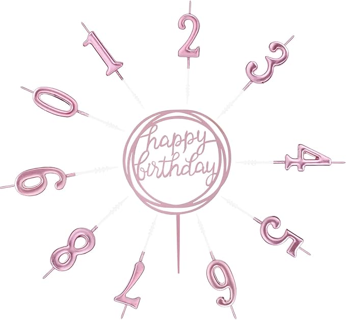 10-Piece Number Candles - Rose Gold, Glitter Cake Toppers for Wedding or Birthday Cakes