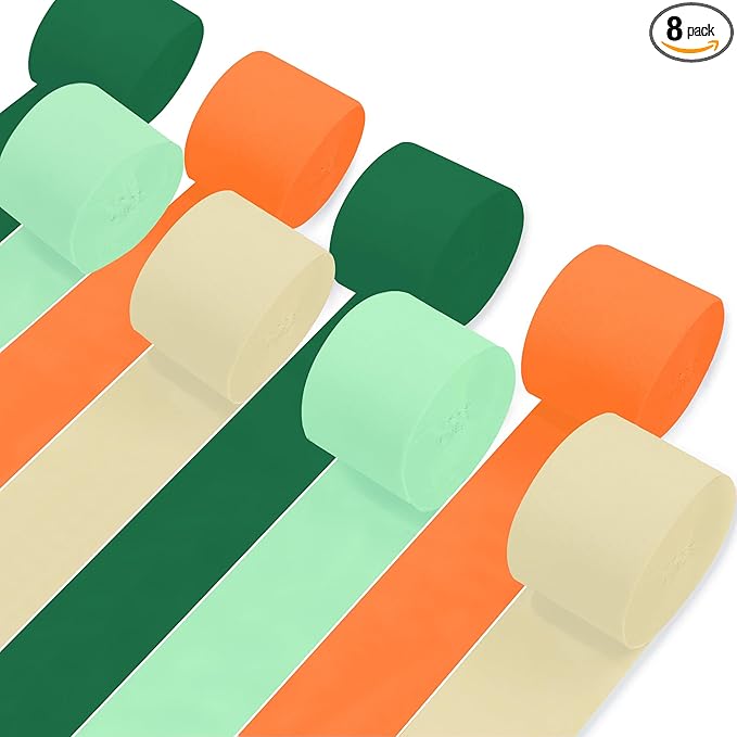 8 Rolls Crepe Paper Streamers, Green and Orange Streamers Party Decorations for Fall Little Cutie Baby Shower Bridal Shower Wedding Birthday Fruit Party