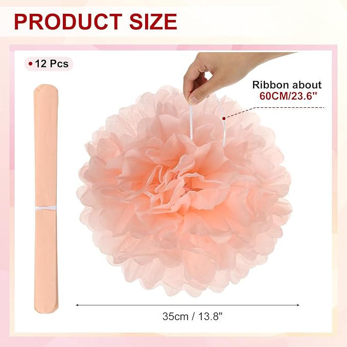 PATIKIL 14inch Tissue Paper Pom Poms, 12PCS Pom Poms Paper Flowers Ball Tissue Paper Flowers for Wedding Bridal Shower Birthday Bachelorette Party Backdrop Decoration, Light Orange