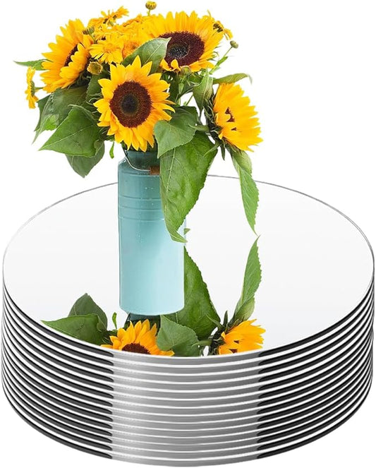 14PCS 6" Small Round Mirrors for Centerpieces for Tables Acrylic Wall Mirror 8" Circle Mirror Candle Mirrors Tray for Craft DIY Centerpieces Wedding Christmas Decorations