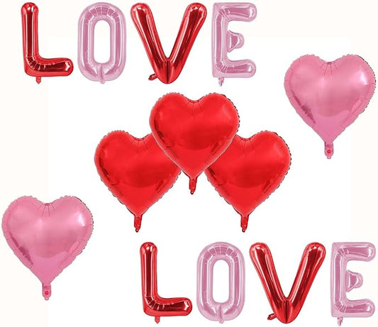 Heart Balloons Red Pink Love Foil Balloon Letter Valentine Balloons for Anniversary Party Decor Wedding Decoration Supplies Valentines Day Decor Ballons Arch Kits Party Balloon Set 13pcs