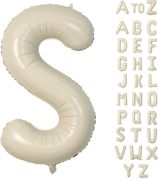 Biapian 40 Inch Letter S Balloons, Giant Cream S Foil Balloon, Big Single Alphabet A-Z Balloons, Beige Large Aluminum S Balloons Helium for Birthday, Baby Shower, Wedding, Anniversary Party Decoration
