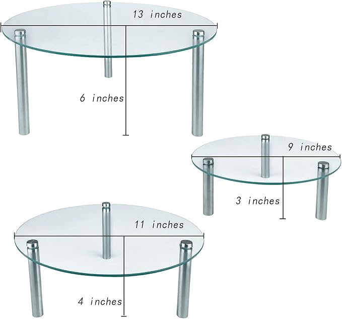 3 Pcs Round Tempered Glass Cake Stands Set 8 10 13 Inch Cupcake Display Stand Plate for Dessert Table Serving Platter