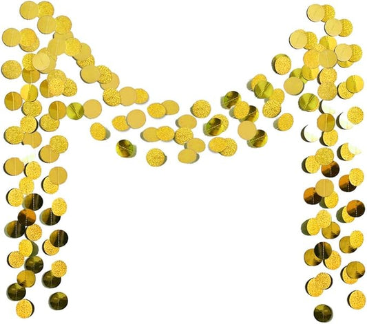 6 Pcs Glitter Gold Paper Circle Dots Garland (52 Feet) - Hanging Decorations for Birthday, Bachelorette, Engagement, Bridal Shower, Wedding, Baby Shower & Christmas