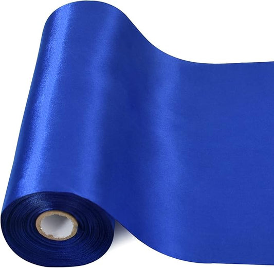 TONIFUL 8 Inch x 22yd Extra Wide Large Royal Blue Satin Ribbon Solid Fabric Ribbons for Door Tree Home Outside Bows Decor Cutting Ceremony Kit Grand Opening Chair Sashes Crafts Wedding Car Decoration