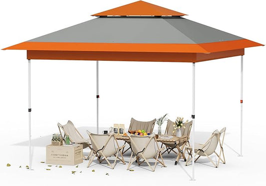 Arlopu Pop Up Canopy Tent with 1-Person Set up, Camping Instant Durable Shelter, Outdoor Gazebo Beach Shade with Wheeled Bag, 4 Sand Bags for Weight (Orange, 13FTX13FT)