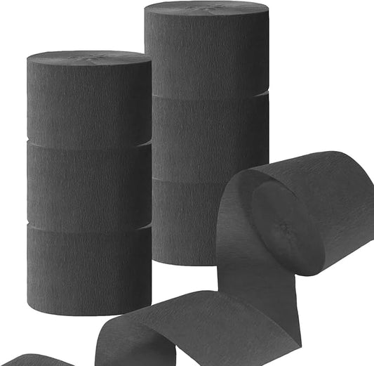 CC wonderland zone 6 Rolls Black Crepe Paper Streamers for White Birthday Wedding Festival Celebration Party Decorations,82 feet Long 1.77 inch Wide