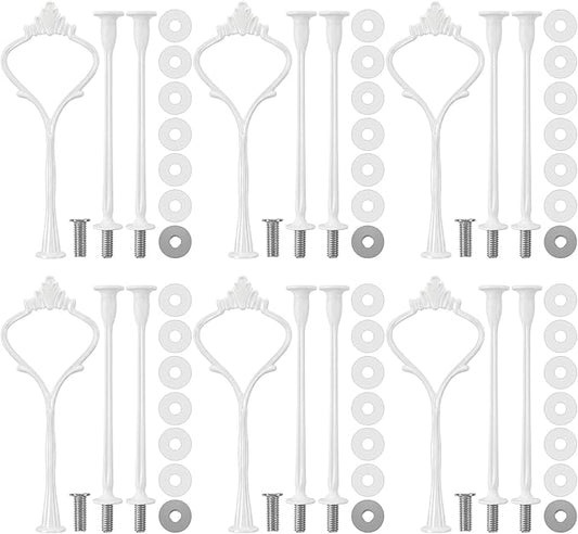 Patelai 6 Sets 3 Tier Cake Stand Hardware Tiered Tray Plate Hardware Kit Heavy Metal Cake Fruit Food Plate Stand Fitting Stacking Kit for Serving Dessert Cupcake Dish Food (Simple, White)
