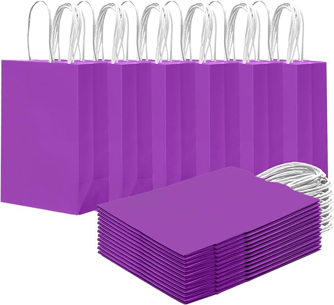 qiqee 24PCS Small Gift Bag with Handles Bulk 8.3"x6"x3" Gift Bags Violet Bags Multiple Uses (Small Size)