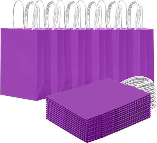qiqee 24PCS Small Gift Bag with Handles Bulk 8.3"x6"x3" Gift Bags Violet Bags Multiple Uses (Small Size)