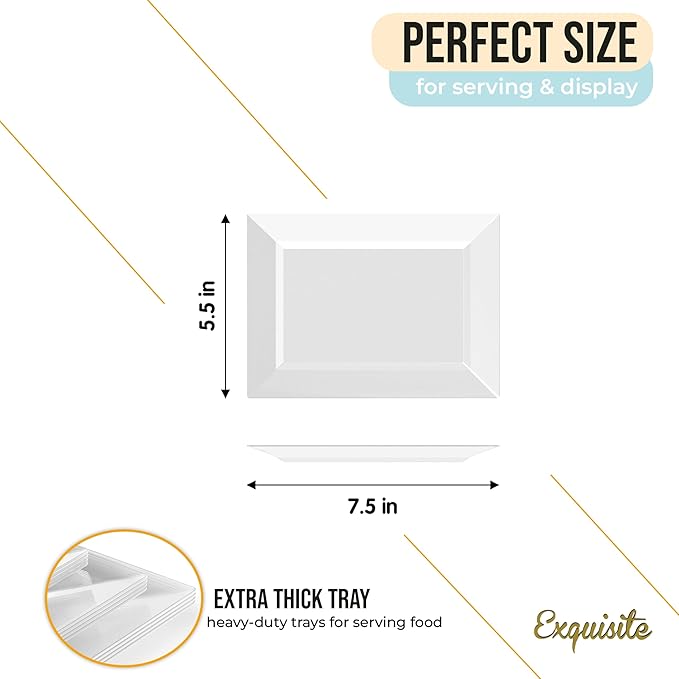 Exquisite Plastic Serving Trays For Party - 20 Pcs 7.5 Inch Clear Serving Platters, Plastic Trays For Food, Clear Tray, Food Tray Disposable Platters For Parties, Catering & Buffet