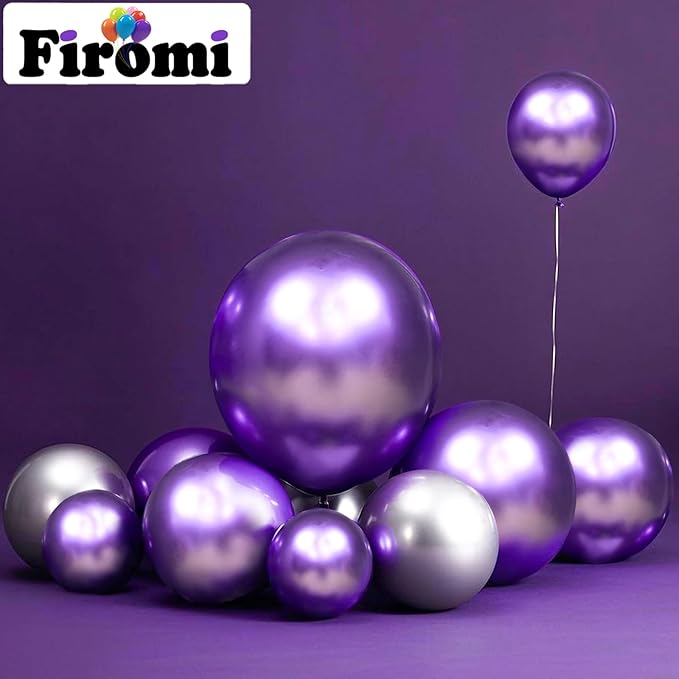 Firomi Metallic Purple Balloons 5-inch 100 Pack Helium Small-Medium Shiny Round Chrome Purple Thicken Latex Balloon for Wedding Birthday Party (with 2 Ribbons)