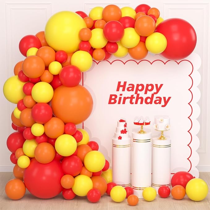 Red Yellow Orange Balloon Arch Kit - Yellow Orange Balloons Red Balloons Fire Truck Decorations for Firefighter Birthday Baby Shower Graduation Party Decorations