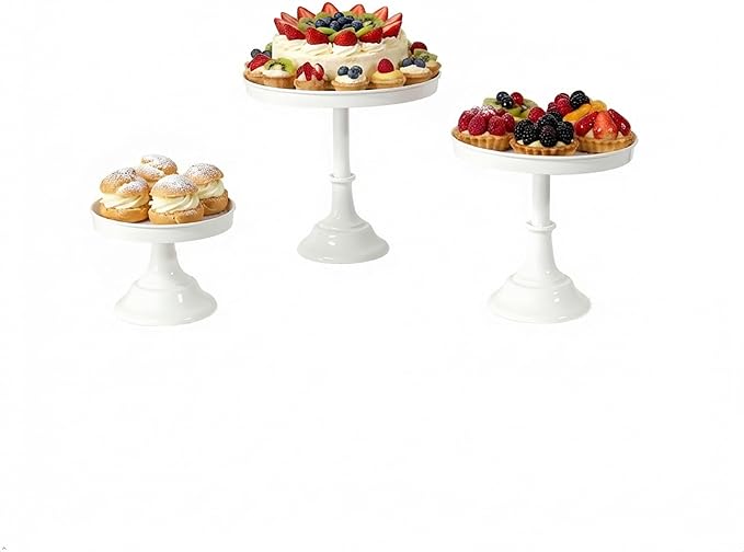 3 Pcs Metal Round Cake Stand Set 8“10”12" Cake Display Stand Dessert Cupcake Display Tray for Graduation,Wedding,Birthday,Party,Baby Shower,Anniversary,Ceremony,Christmas (White)