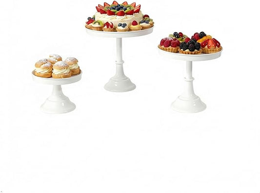 3 Pcs Metal Round Cake Stand Set 8“10”12" Cake Display Stand Dessert Cupcake Display Tray for Graduation,Wedding,Birthday,Party,Baby Shower,Anniversary,Ceremony,Christmas (White)