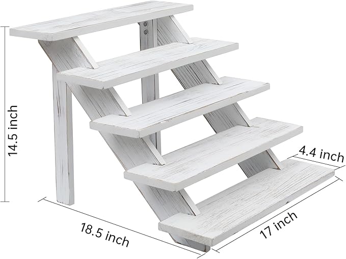 SwallowLiving 5 Tier Wooden Rustic Cupcake Stand for 30 Cupcakes, Stepped Wood Display Stand for Weddings, Tiered Party Table Display Riser for Food , Dessert, Cookie, Decor, Craft Show, White